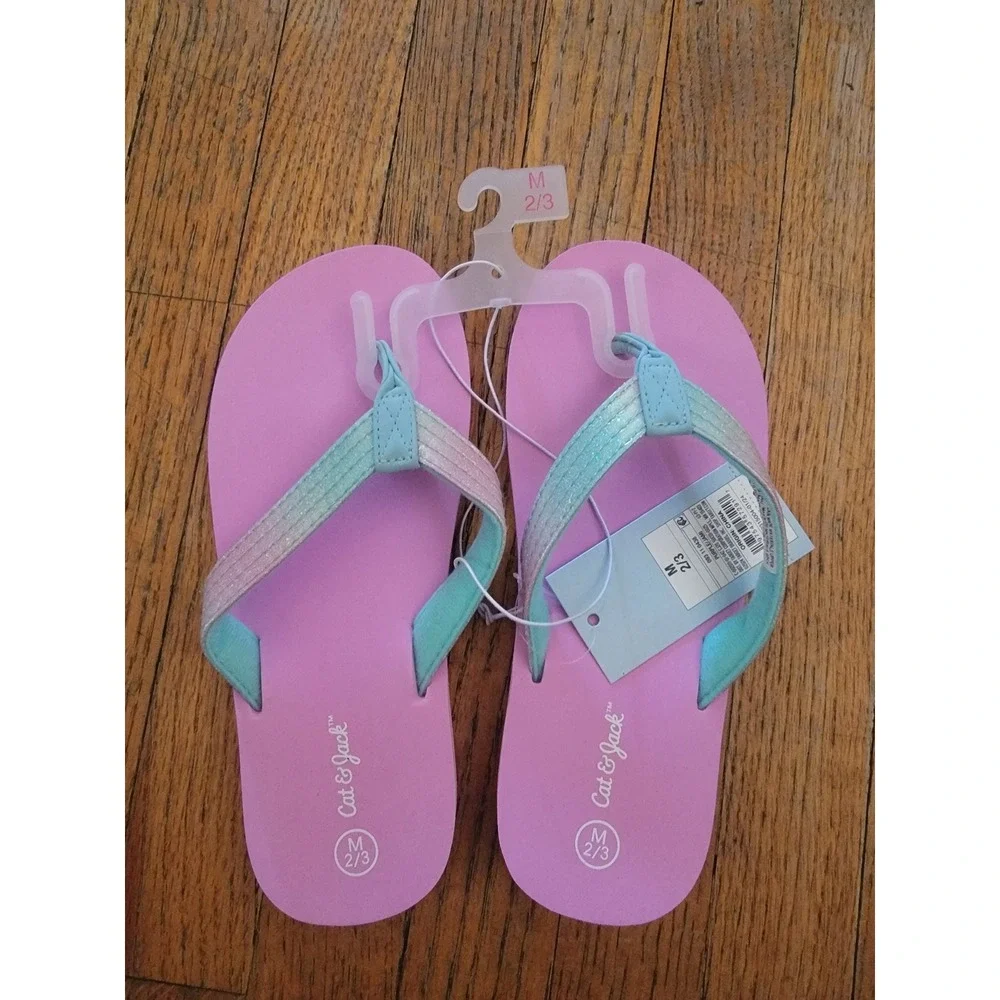 Cat & Jack‎ Girls Pink Blue Ombre Flip Flop Sandals Size M 2/3 NWT